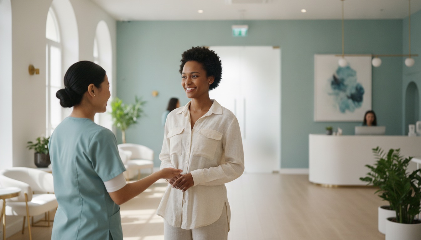 A patient being received at a partner clinic