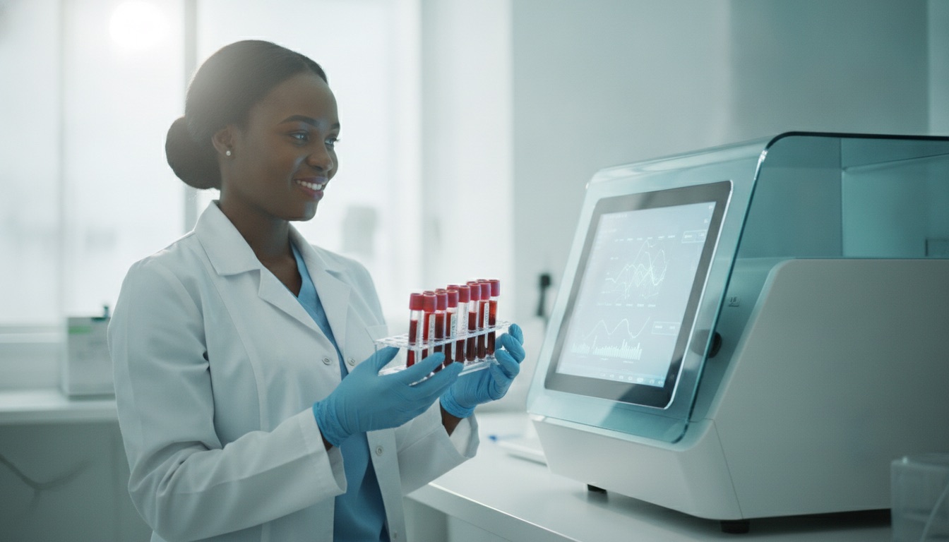 A lab technician processing samples